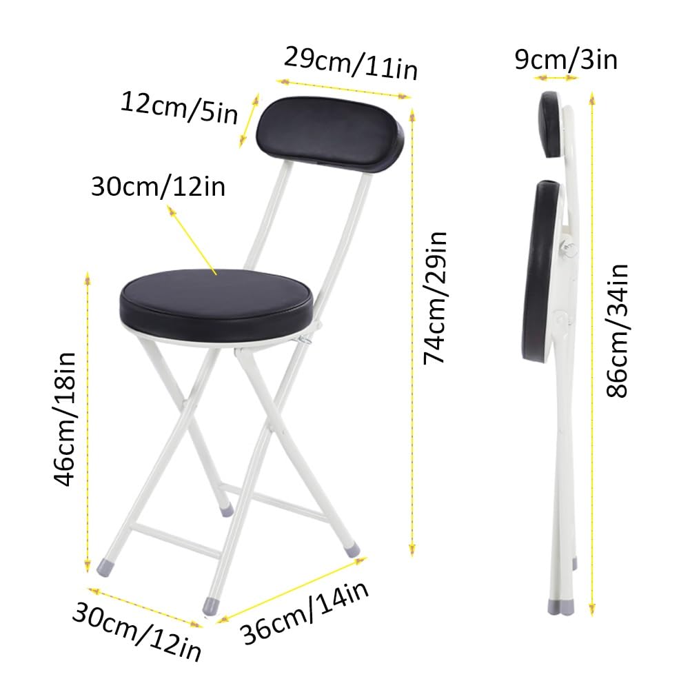 Portable Folding Stool with Back Support, Footrest, Padded Seat, Black J684643