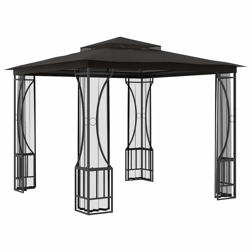 Steel Frame Gazebo with Nets, 9.8x9.8x8.7 ft Anthracite P92243