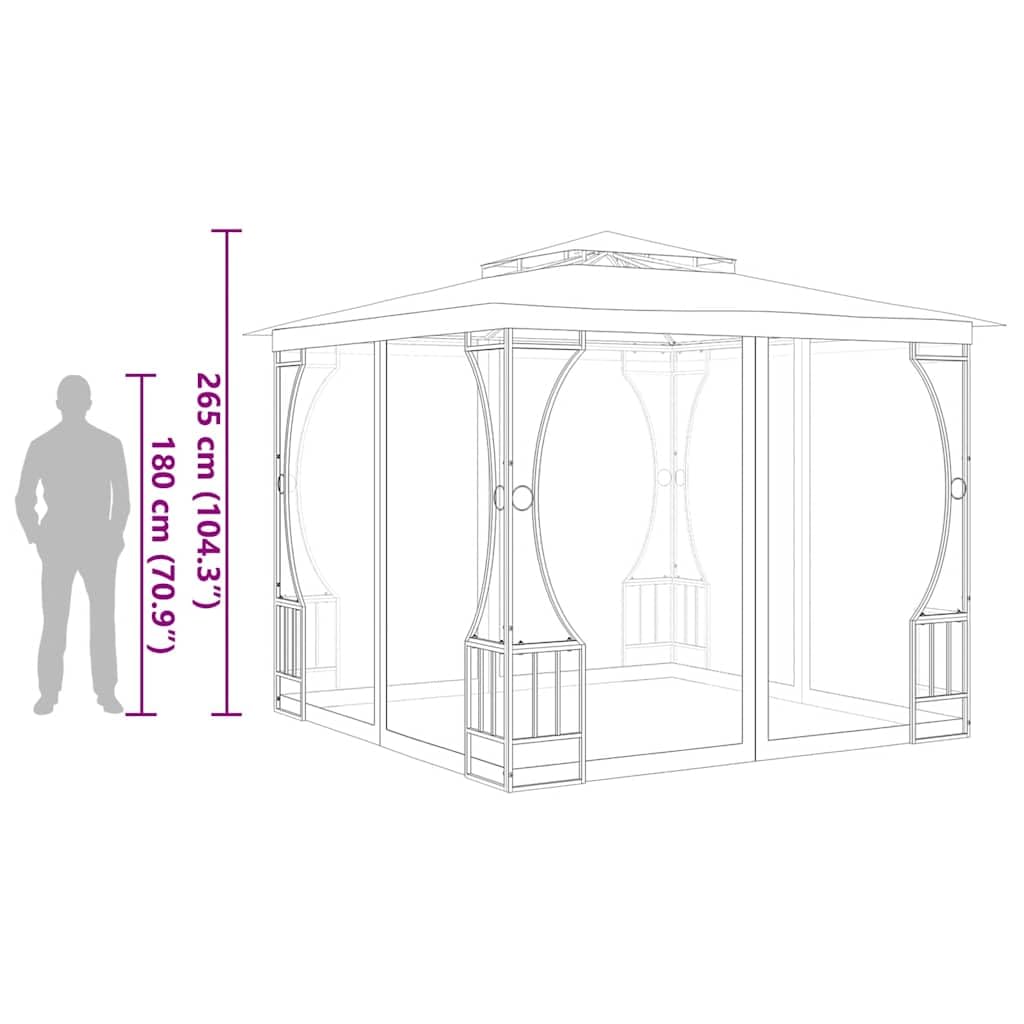 Steel Frame Gazebo with Nets, 9.8x9.8x8.7 ft Anthracite P92243