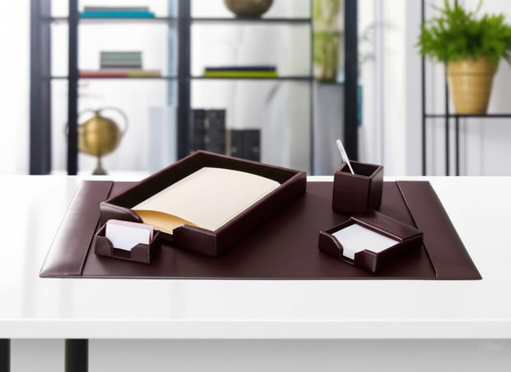 Dark Brown Bonded Leather 5-Piece Desk Set C3879