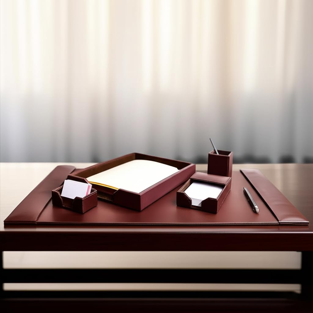 Dark Brown Bonded Leather 5-Piece Desk Set C3879