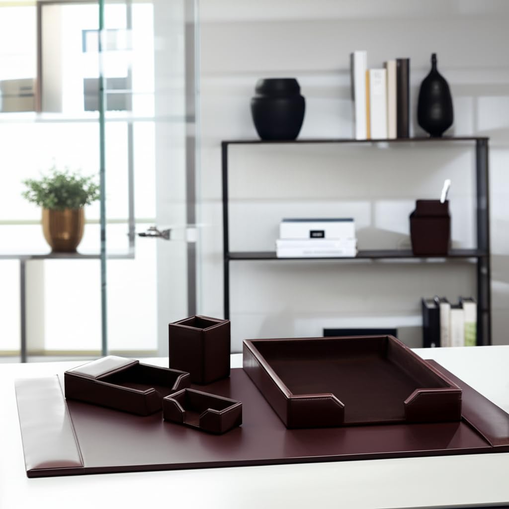 Dark Brown Bonded Leather 5-Piece Desk Set C3879