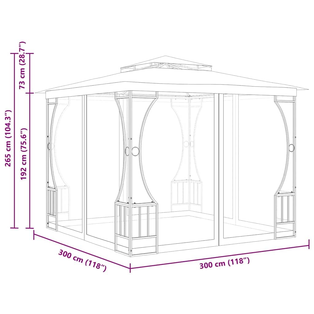 Steel Frame Gazebo with Nets, 9.8x9.8x8.7 ft Anthracite P92243