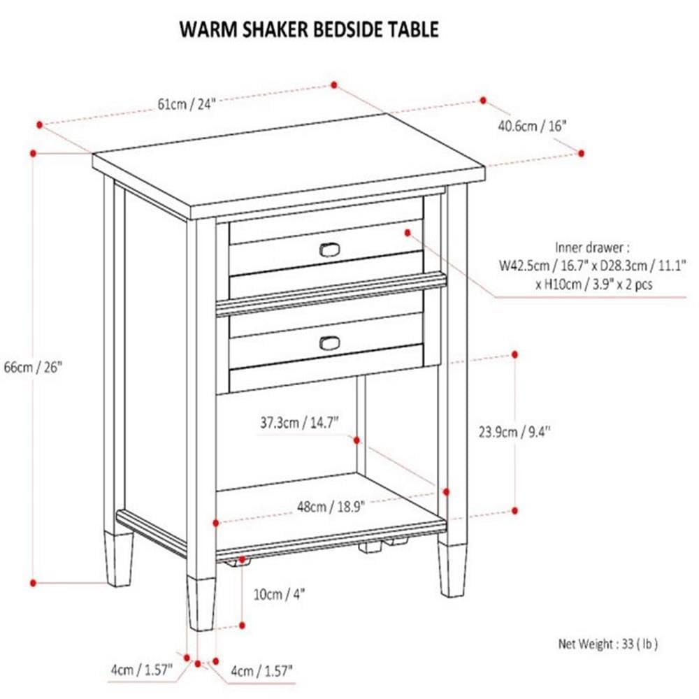 2-Piece Wood 24" Bedside Nightstand Table Set O5762