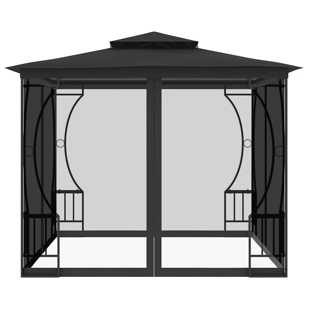 Steel Frame Gazebo with Nets, 9.8x9.8x8.7 ft Anthracite P92243