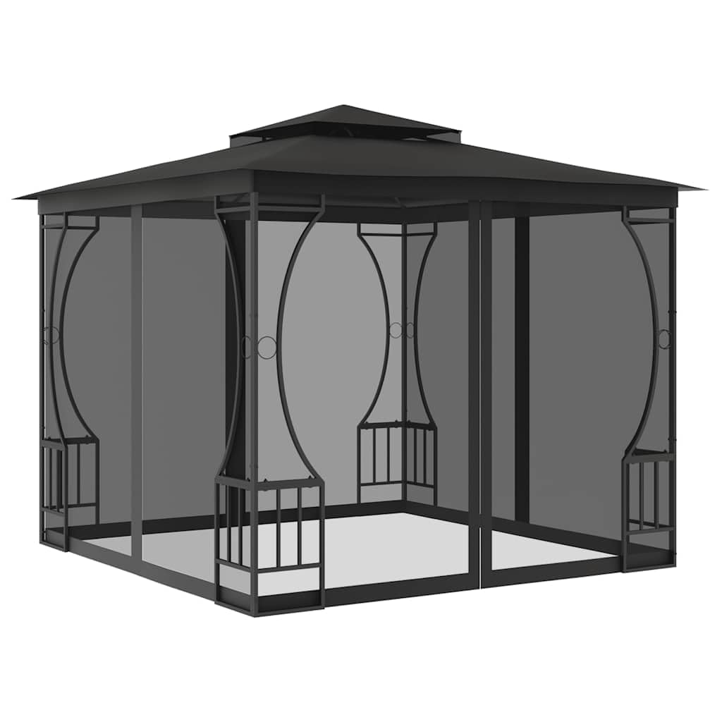 Steel Frame Gazebo with Nets, 9.8x9.8x8.7 ft Anthracite P92243