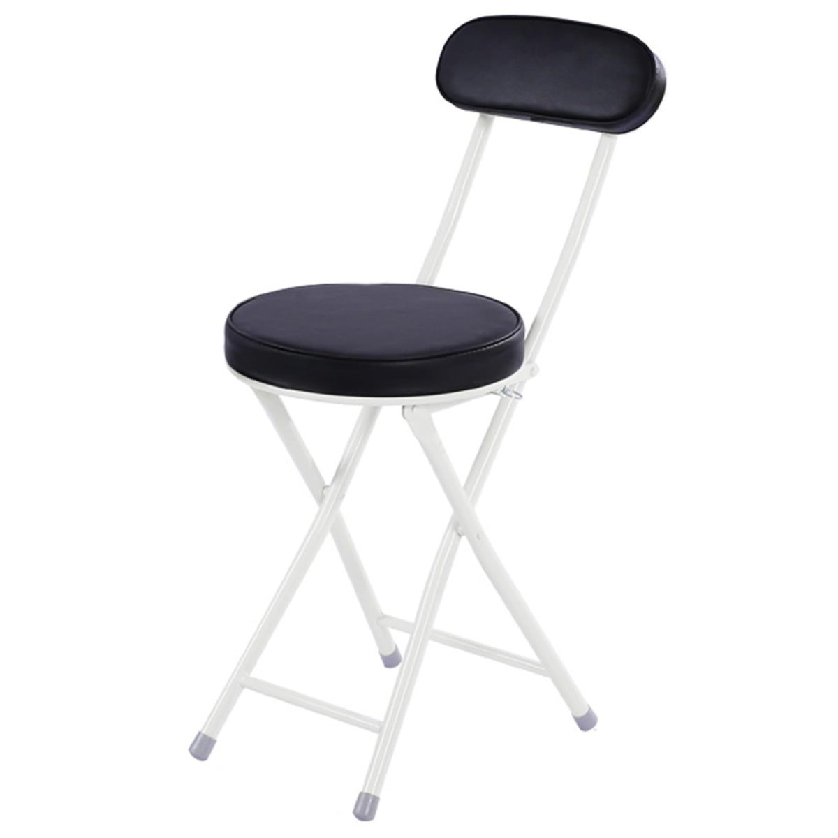 Portable Folding Stool with Back Support, Footrest, Padded Seat, Black J684643