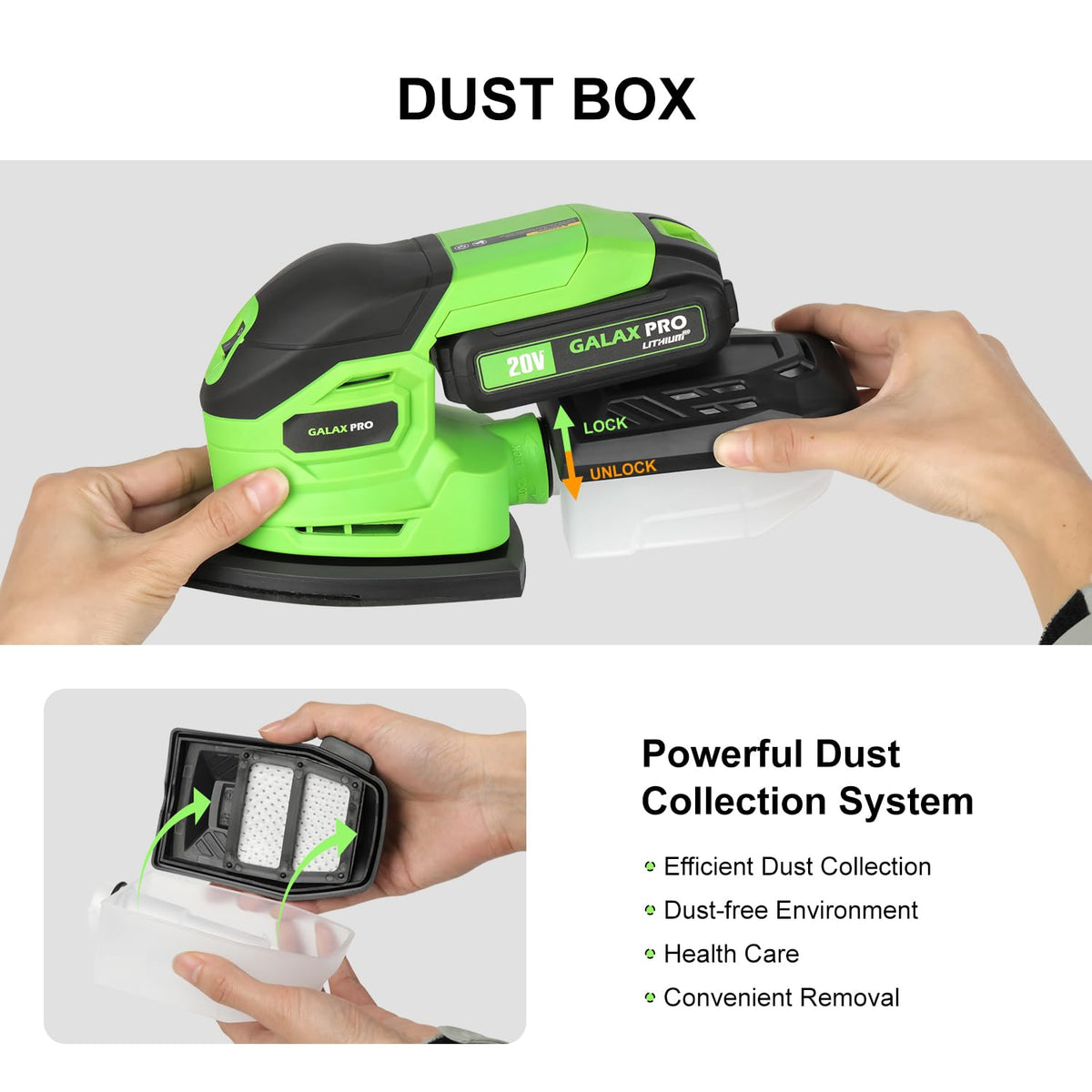 Cordless Detail Sander 2.0Ah Battery, 20 Pcs Sandpapers M372060