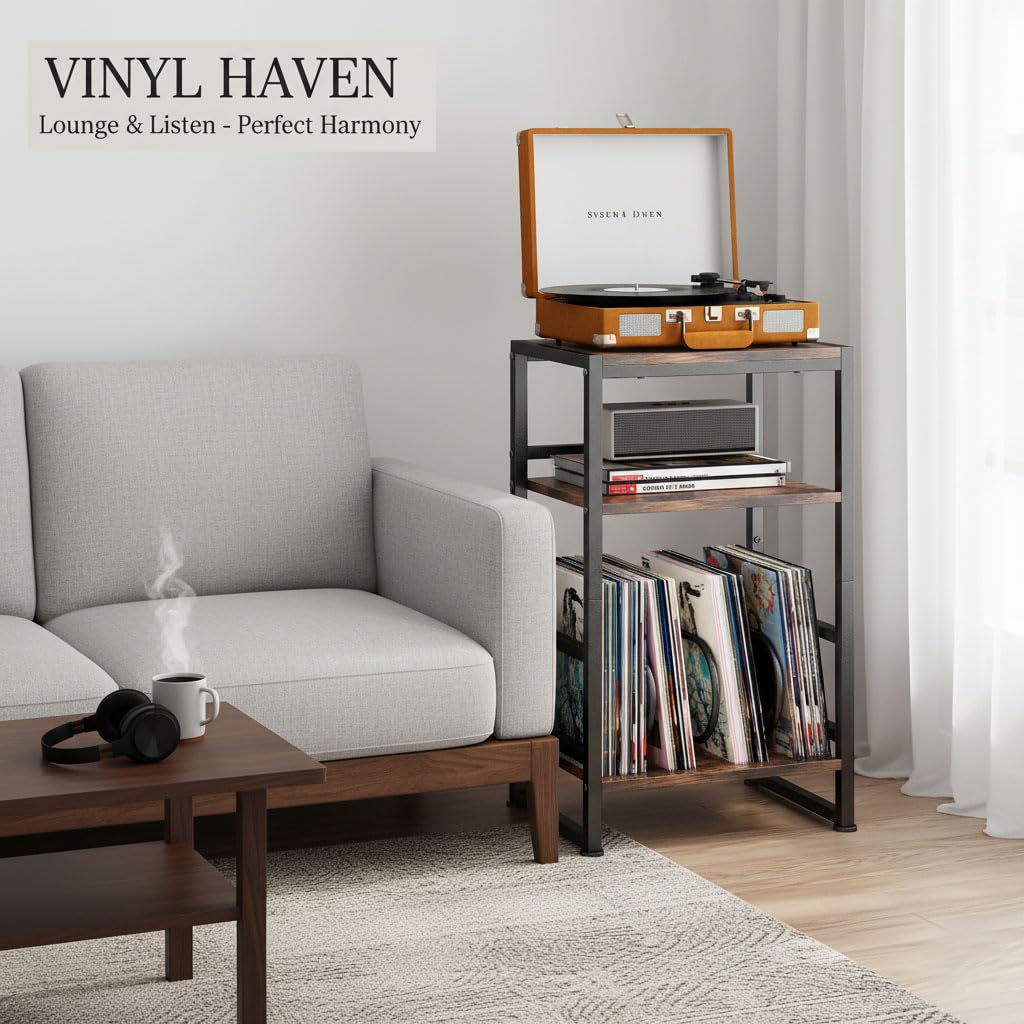 3-Tier Record Player Stand with Storage B520416
