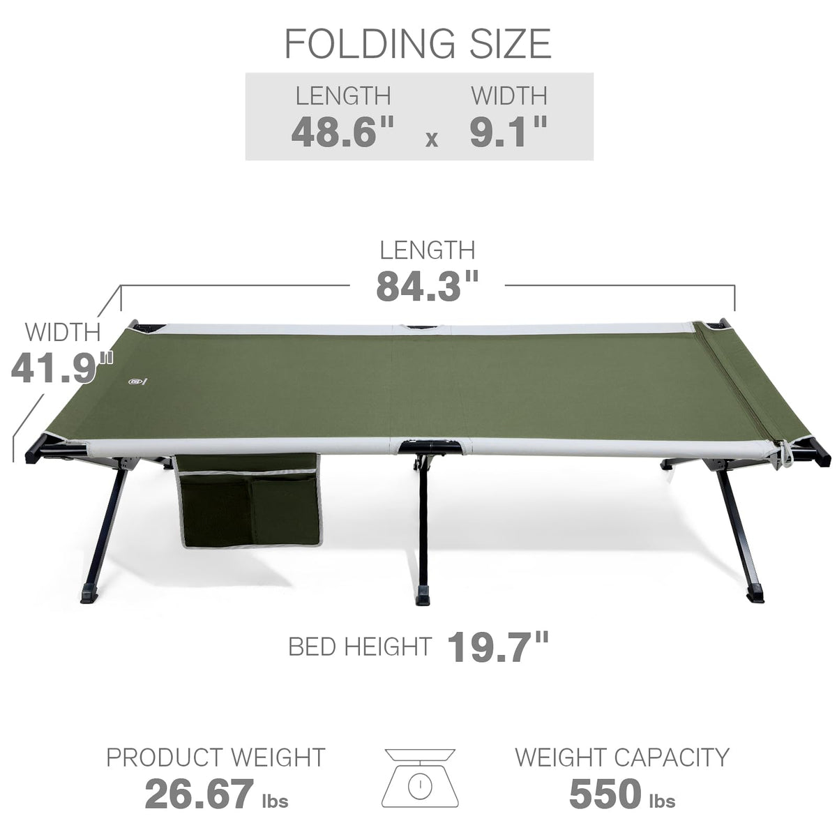 Extra Wide Folding Camping Cot with Carry Bag M962