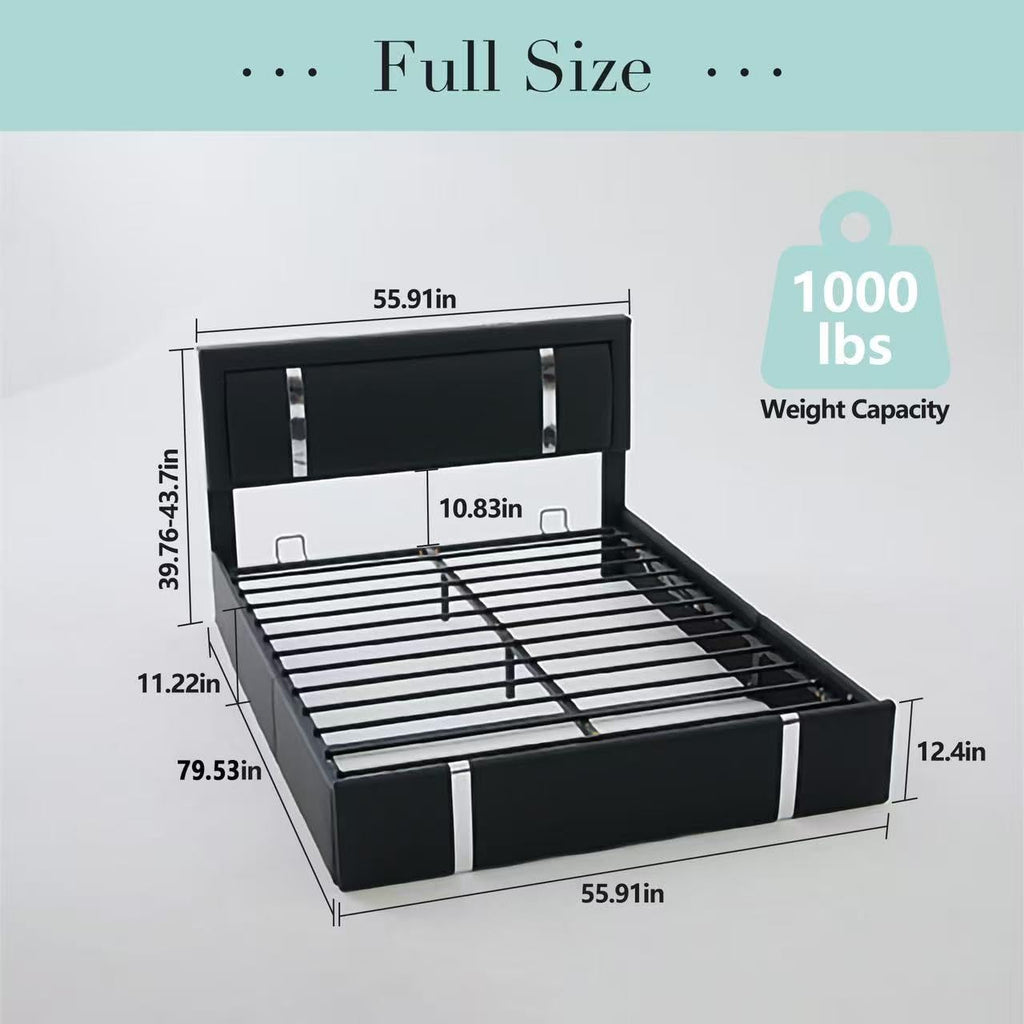 Black Faux Leather Upholstered Full Size Bed Frame with LED Headboard and USB Ports T841