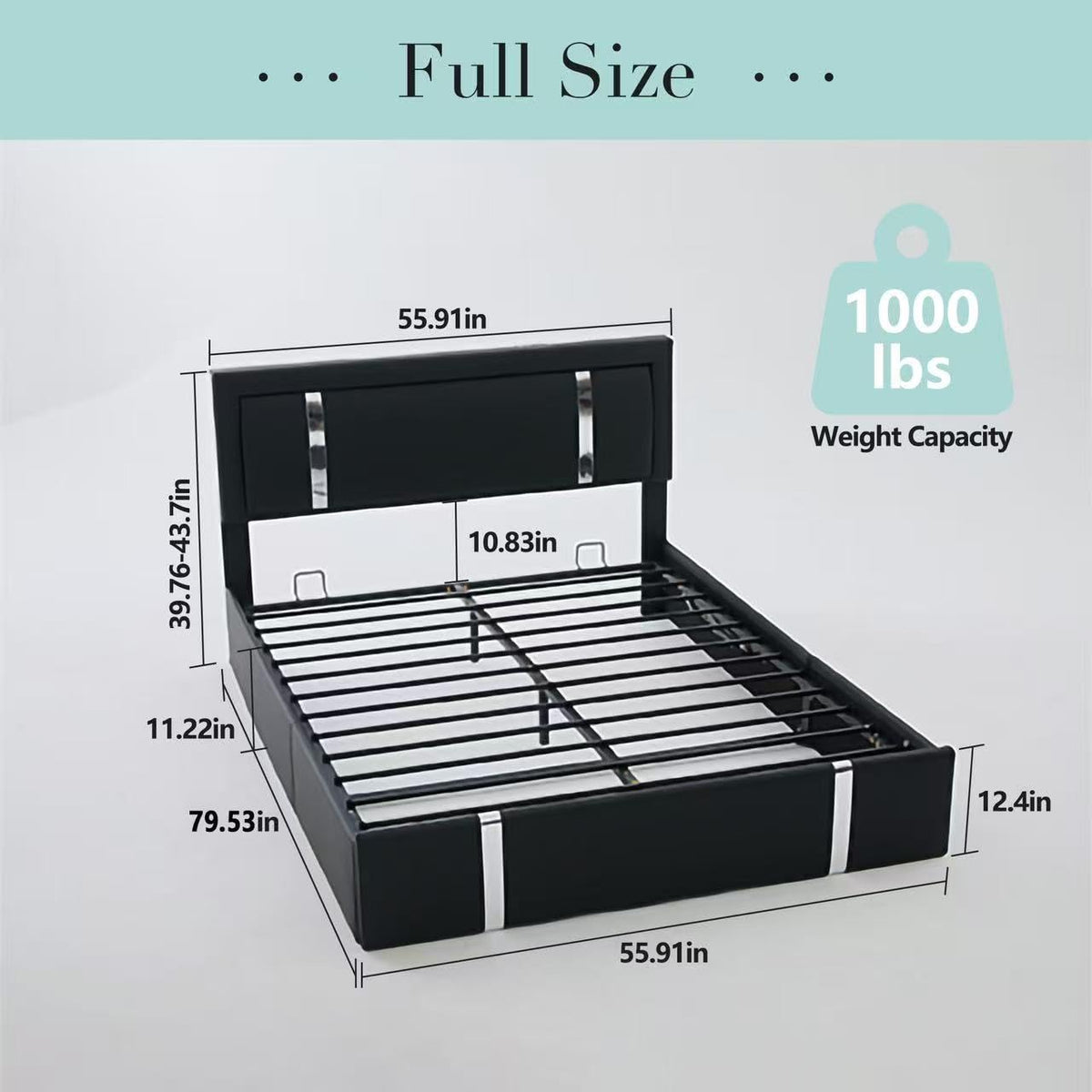Black Faux Leather Upholstered Full Size Bed Frame with LED Headboard and USB Ports T841