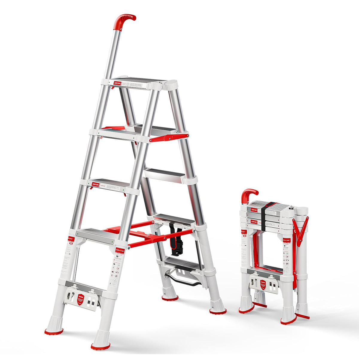 Telescoping Extension Ladder, 4.4FT Folding Step Stool, Aluminum 5 Step Ladder 600lbs Capacity C172700