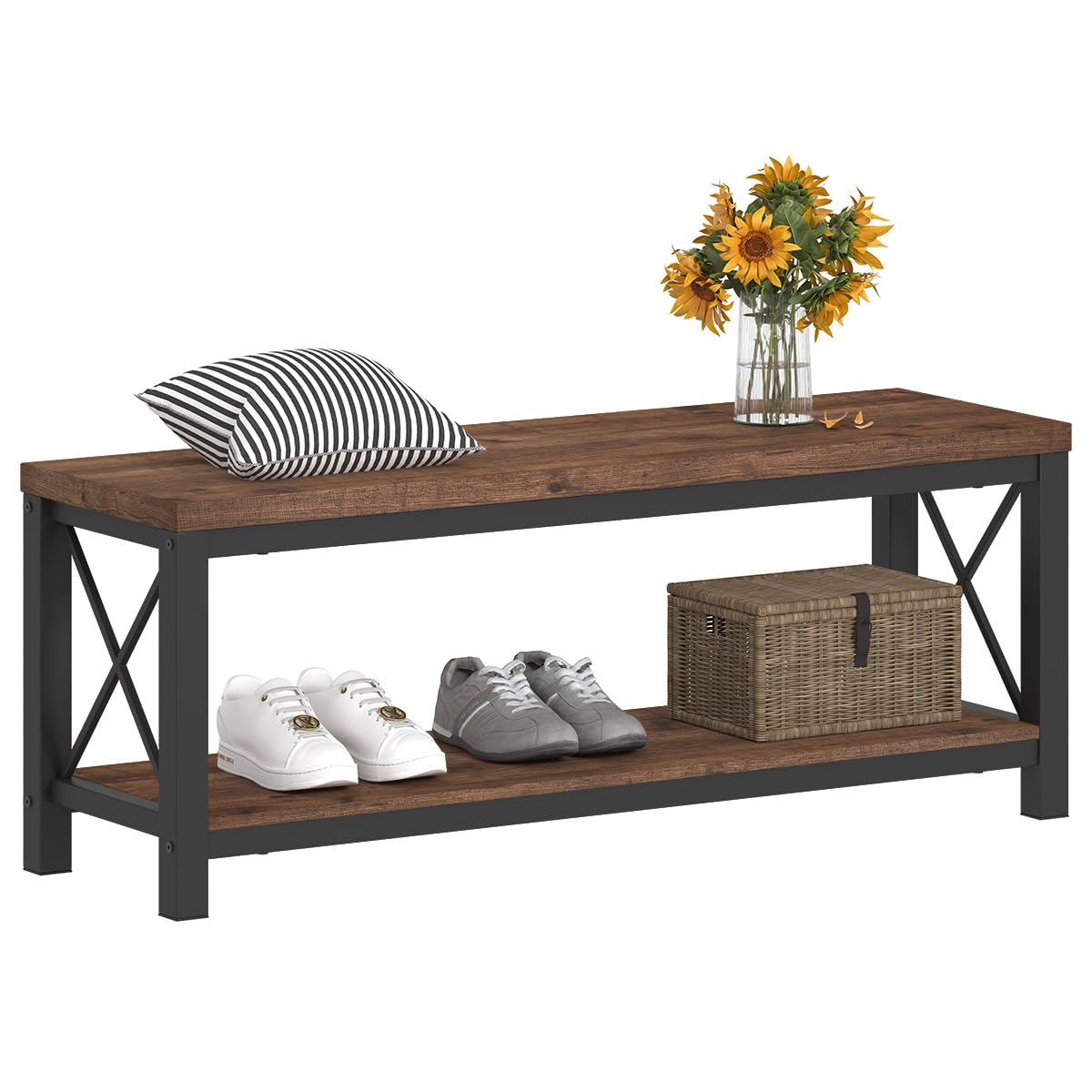 2 Tier Wood Metal Storage Bench R929078