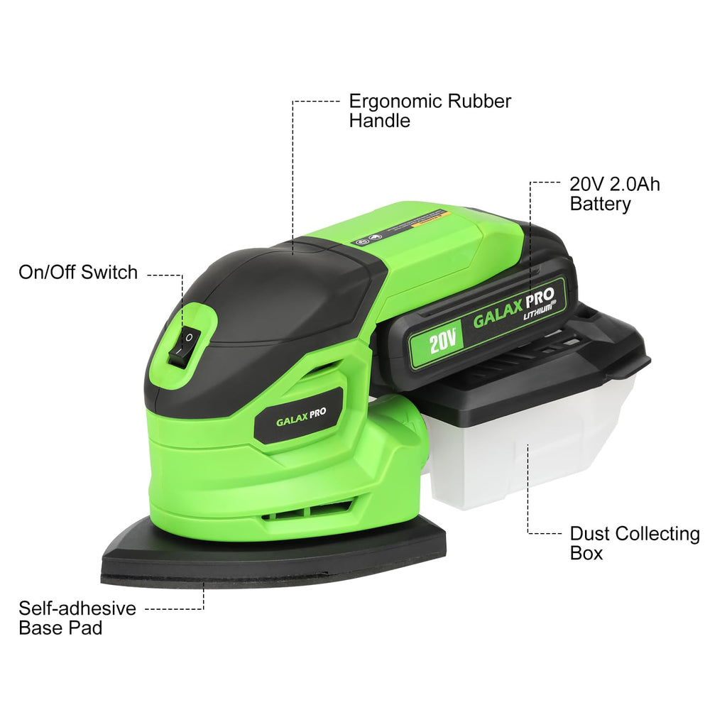 Cordless Detail Sander 2.0Ah Battery, 20 Pcs Sandpapers M372060