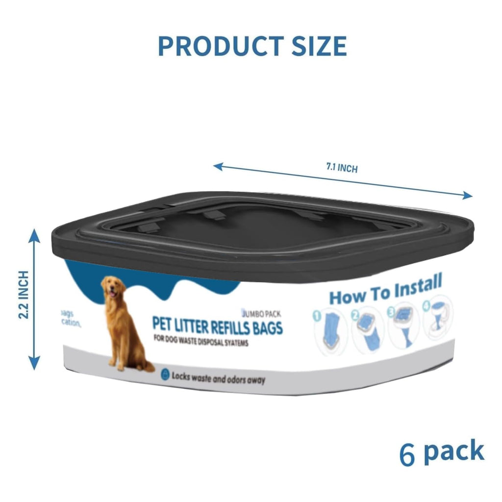 6 Pack Jumbo Square Refills Pet Waste Bags E822