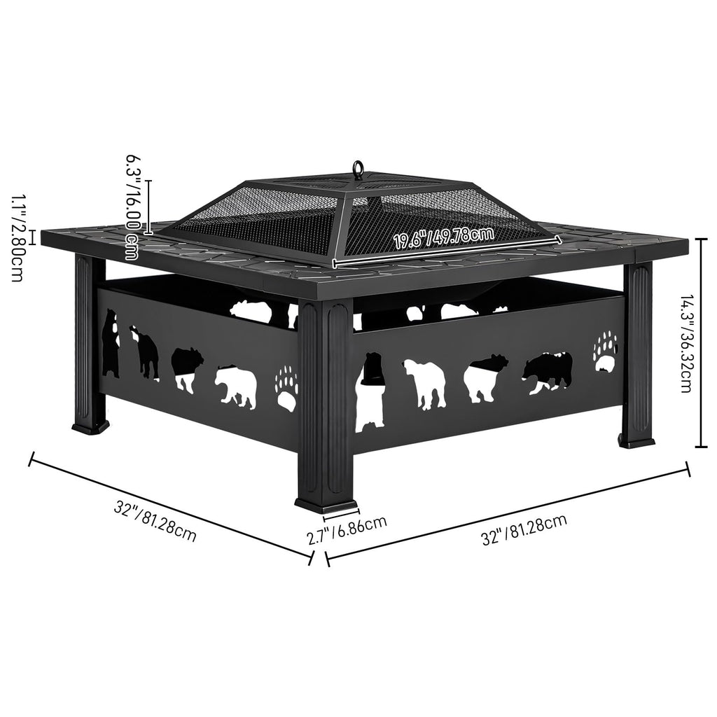32 Inch Black Wrought Iron Wood Burning Fire Pit H853