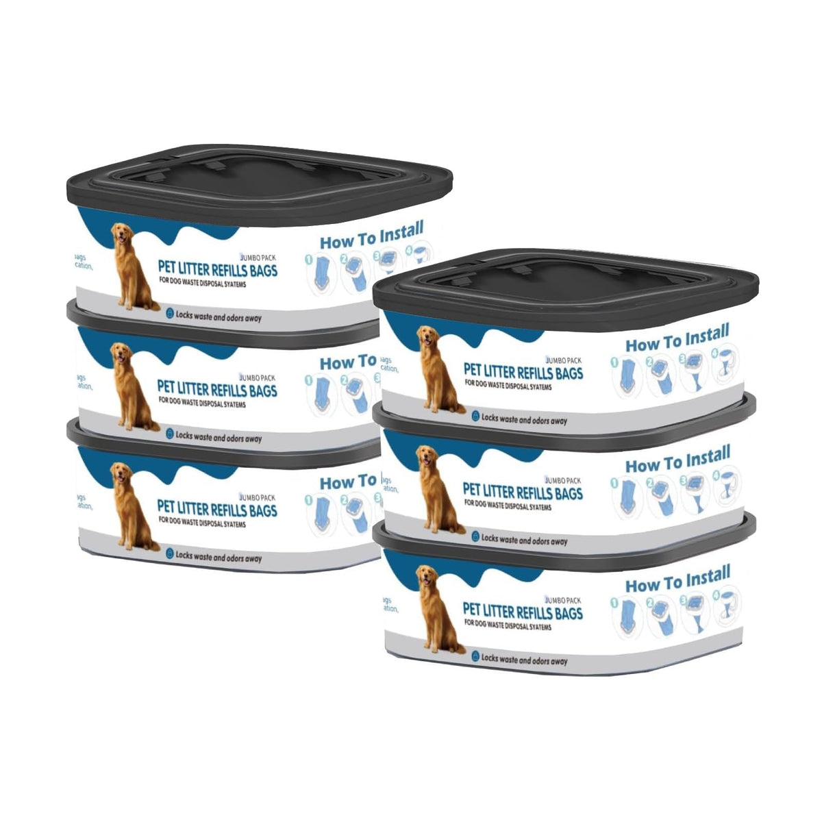 6 Pack Jumbo Square Refills Pet Waste Bags E822