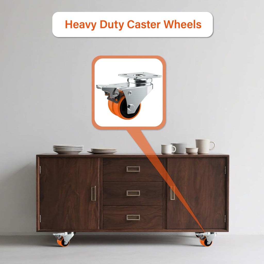 2" Double Wheel Casters with Brake 4 Pack C708
