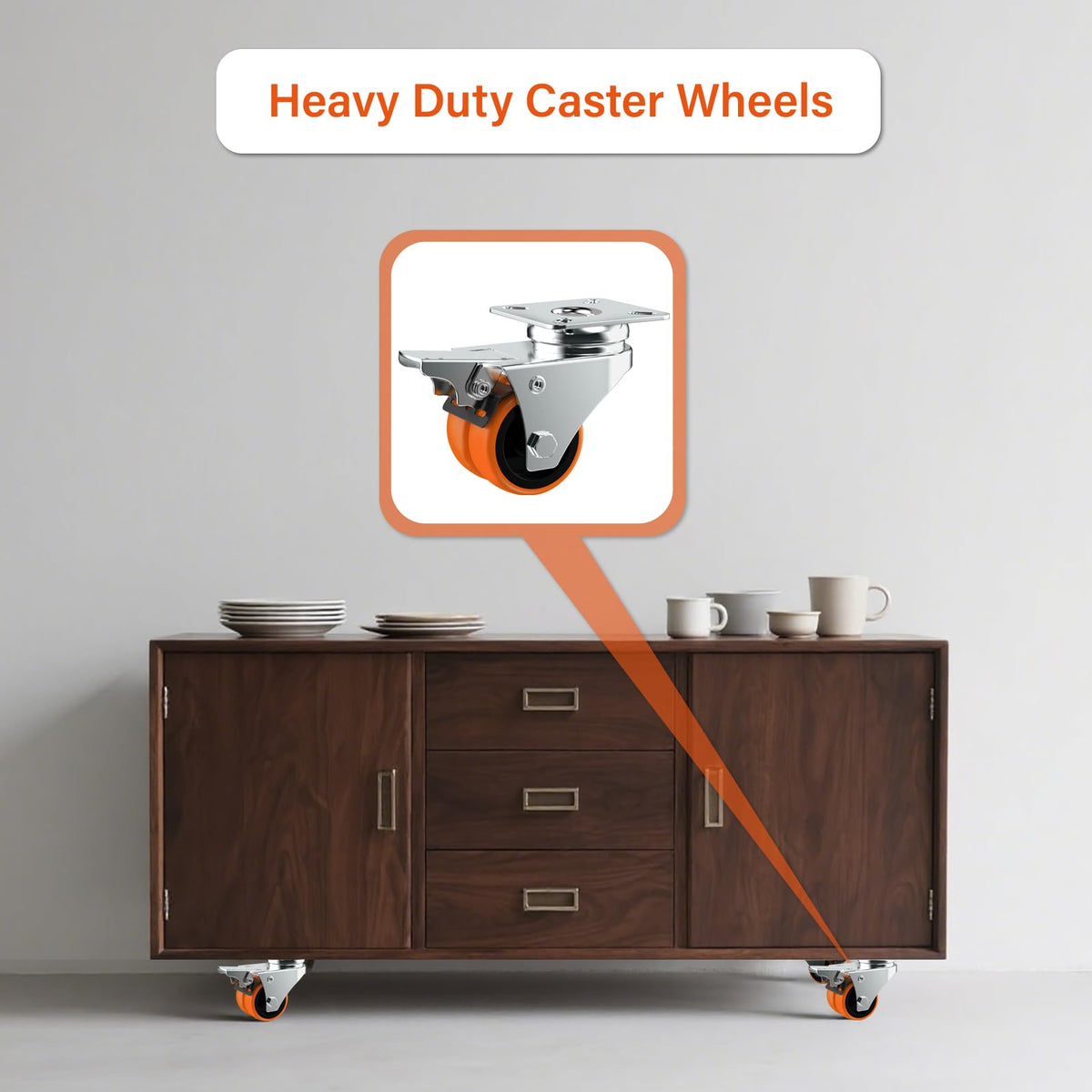 2" Double Wheel Casters with Brake 4 Pack C708