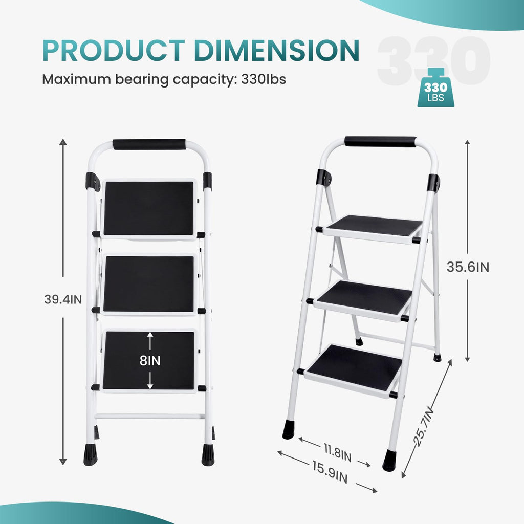3 Step Ladder with Anti-Slip Pedal & Handrail Y91949