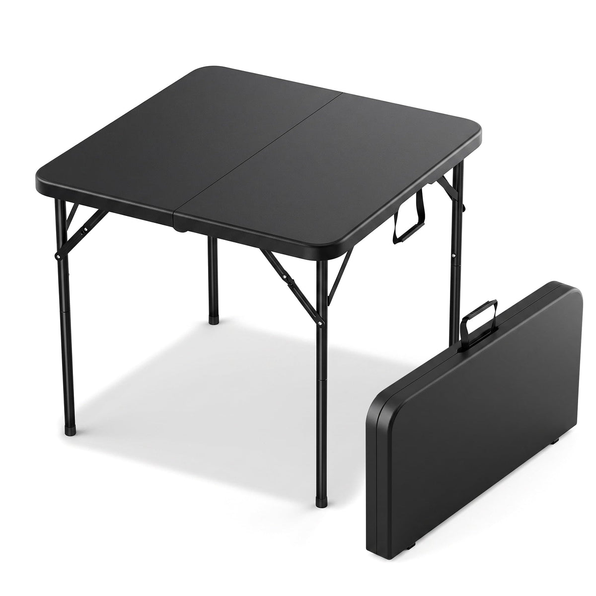 34" Square Folding Card Table with Built-in Handle, Black L8950