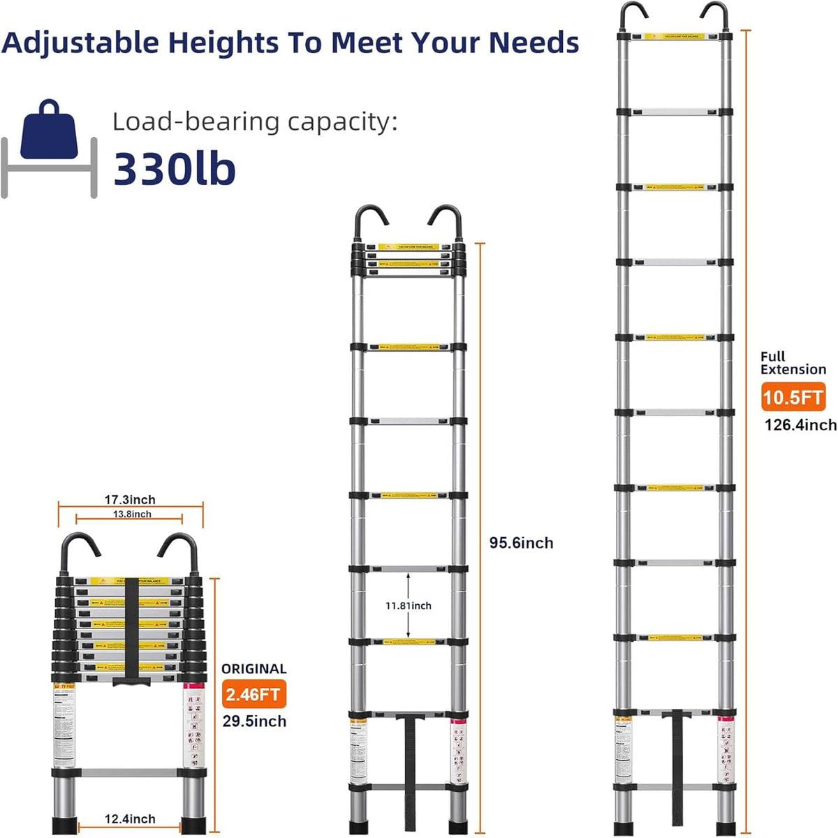 10.5ft Aluminum Telescoping Ladder 330 lbs Capacity P6816