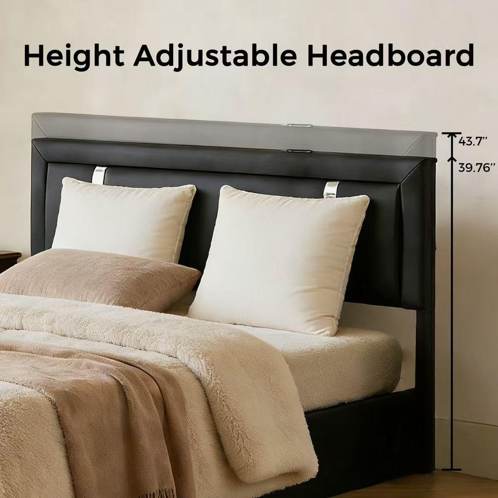 Black Faux Leather Upholstered Full Size Bed Frame with LED Headboard and USB Ports T841