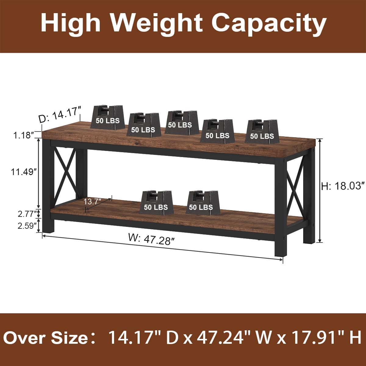 2 Tier Wood Metal Storage Bench R929078