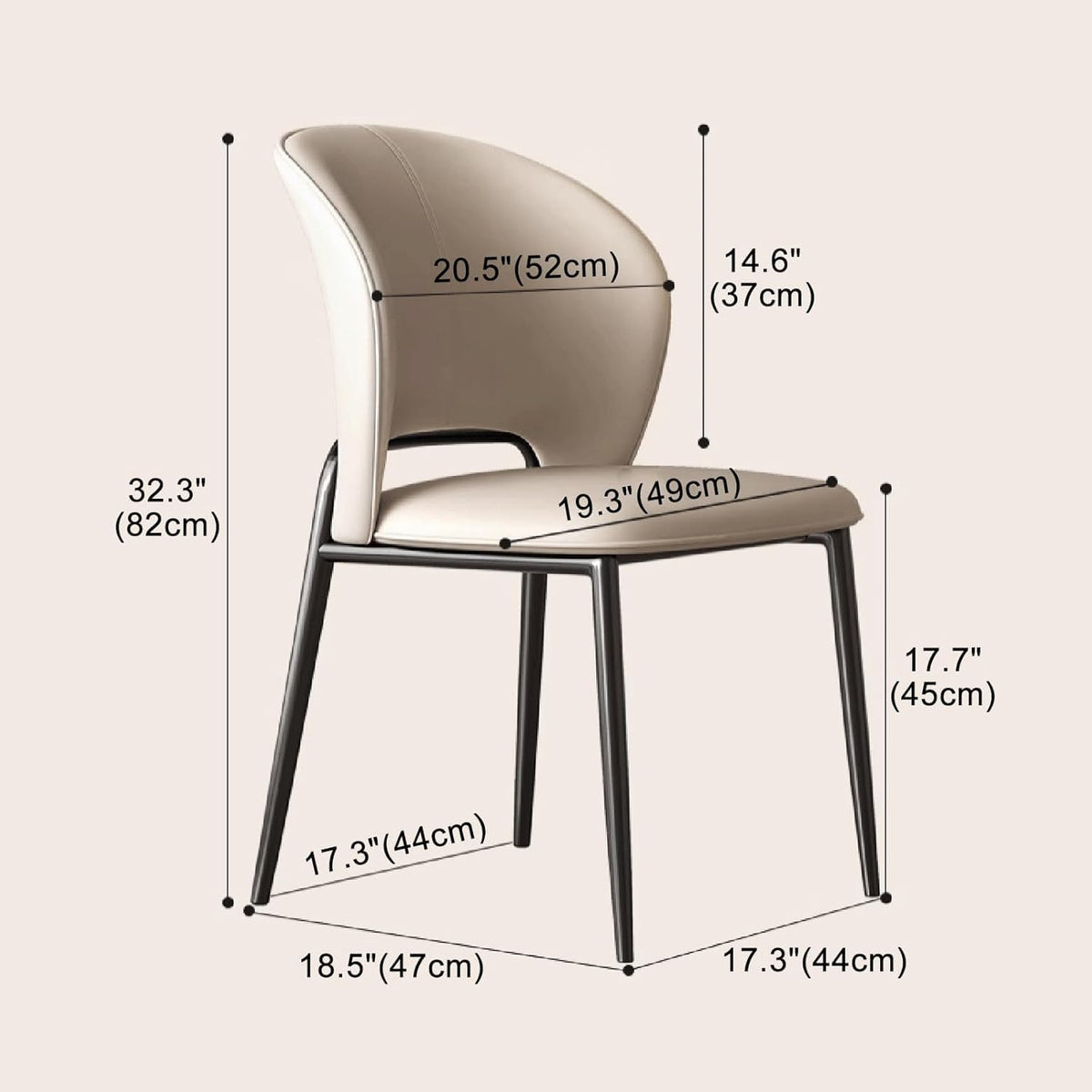 Black Faux Leather Dining Chairs with Metal Legs W850
