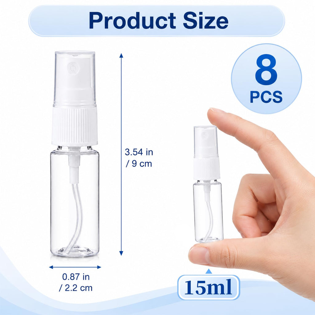 8 Pcs 0.5 Oz Fine Mist Travel Spray Bottles W18906