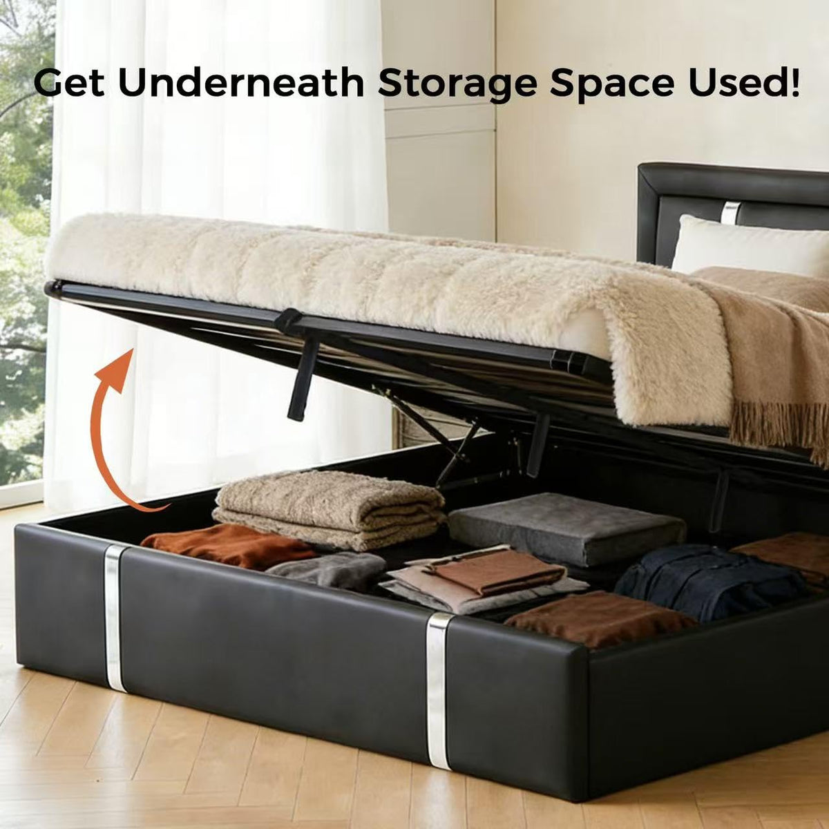 Black Faux Leather Upholstered Full Size Bed Frame with LED Headboard and USB Ports T841