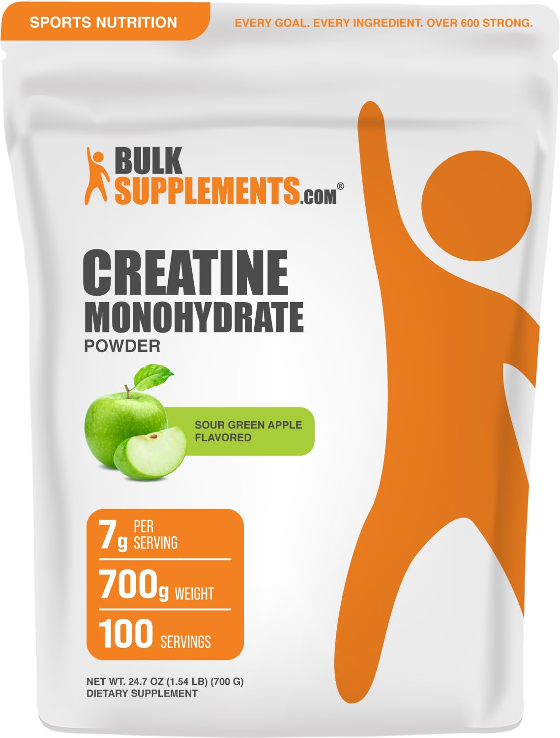 Micronized Creatine Monohydrate Powder, Sour Green Apple, 700g O679943