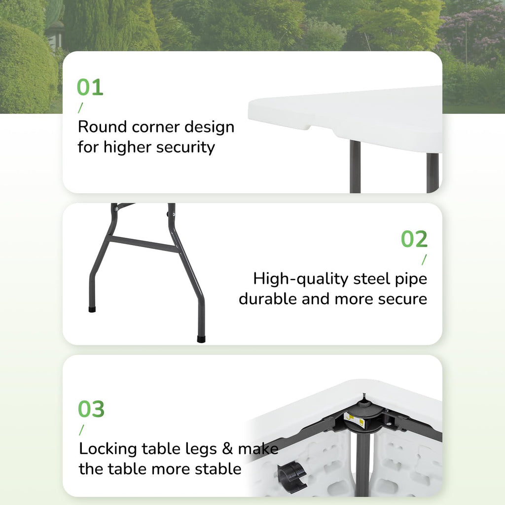 6FT White Portable Plastic Folding Table C465