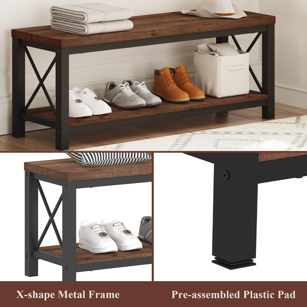 2 Tier Wood Metal Storage Bench R929078