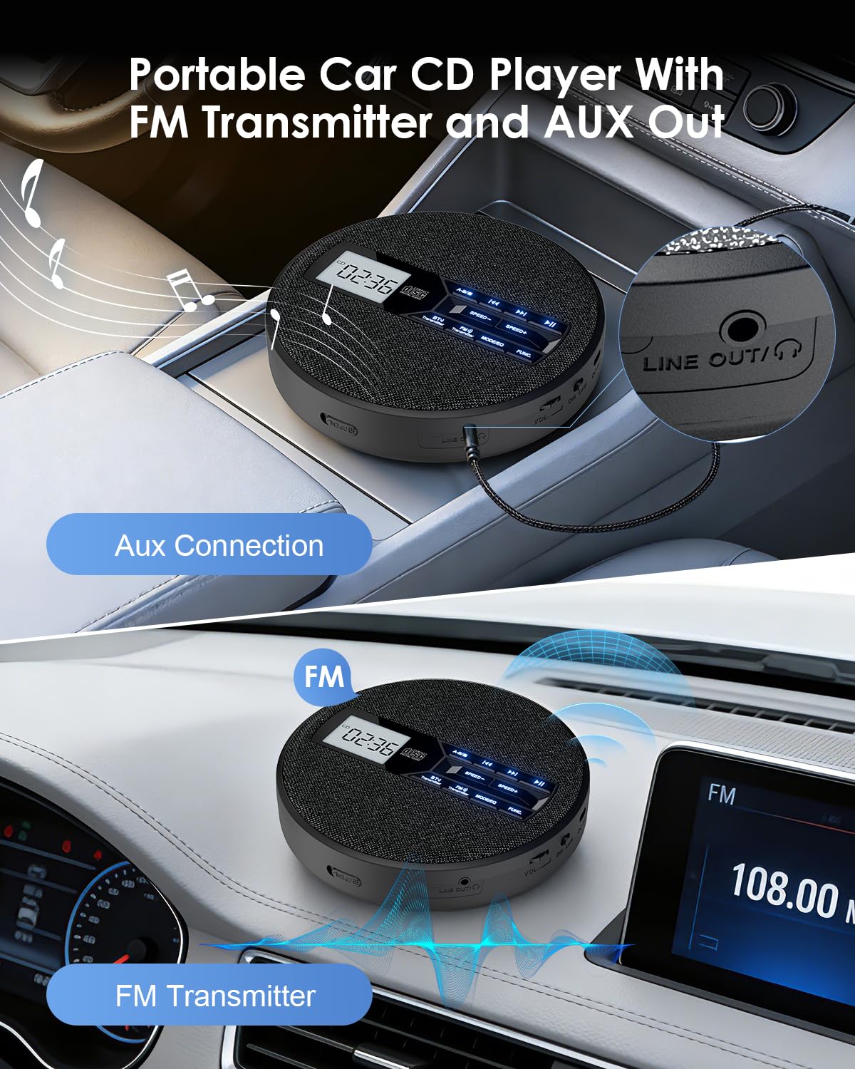 Portable CD Player with Bluetooth & FM Transmitter Z87269
