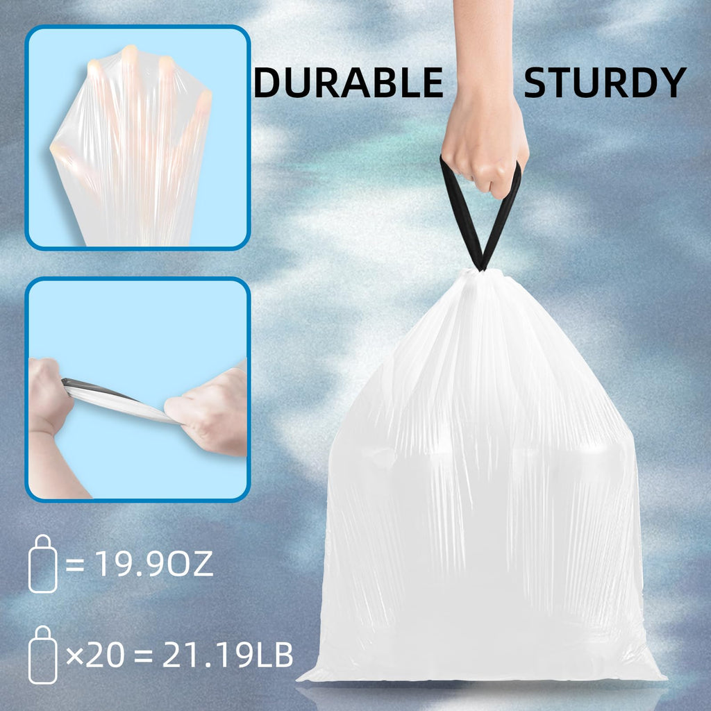 1.6 Gallon Mini Drawstring Trash Bags, 120 Counts White Trash Bin Liners H853837