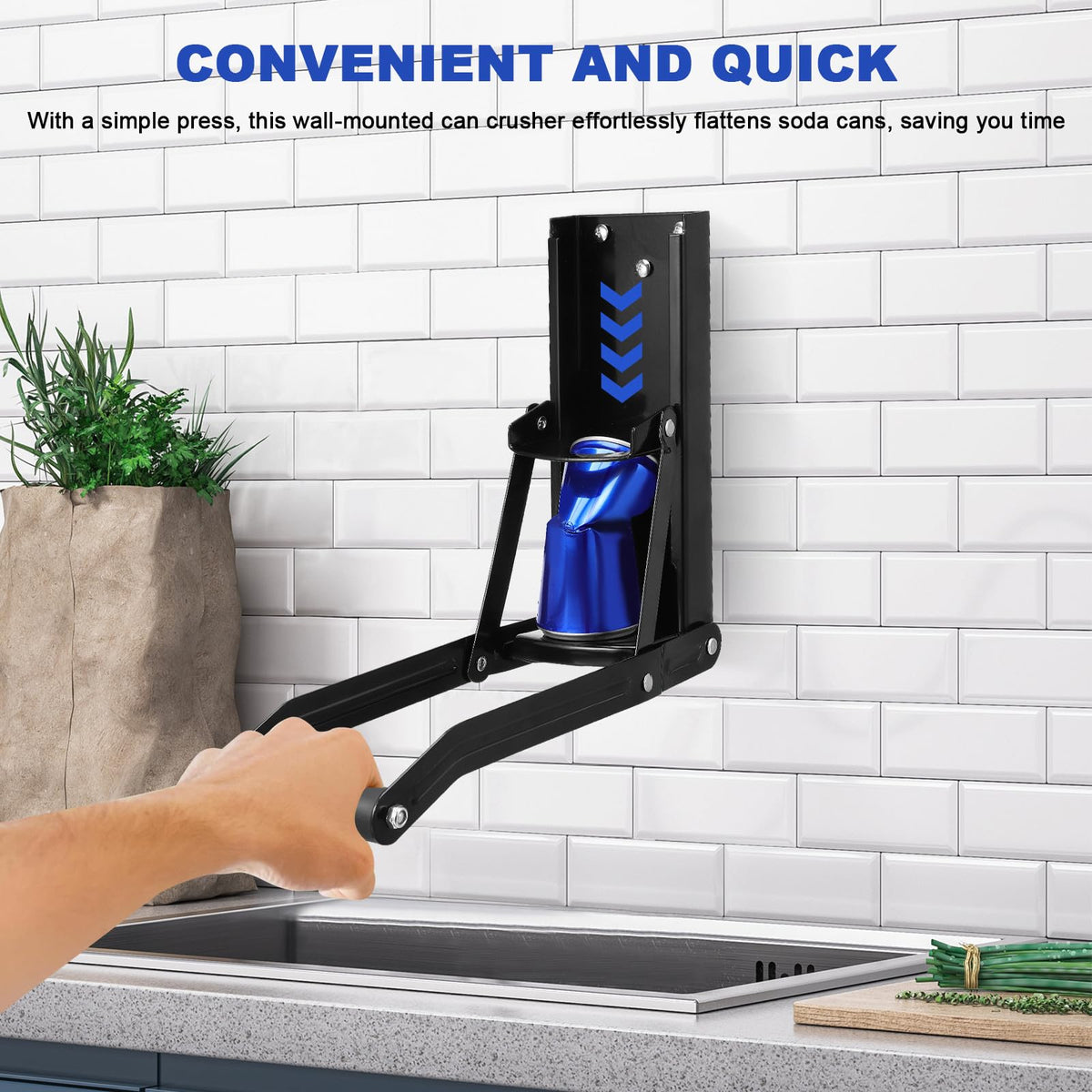 Black Wall Mounted Can Crusher with Bottle Opener F2930