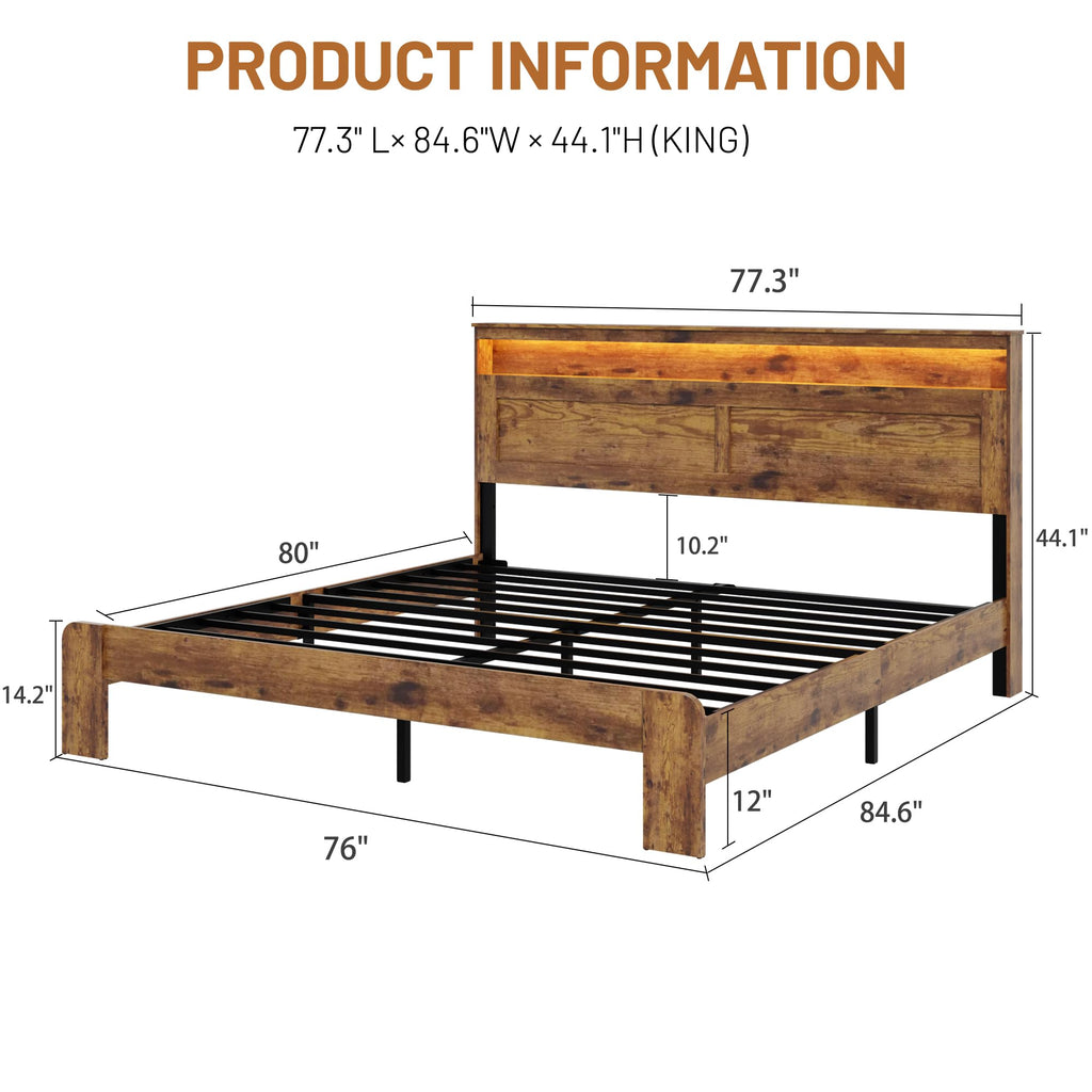 King Size Wooden Bed Frame with Storage Headboard H249420