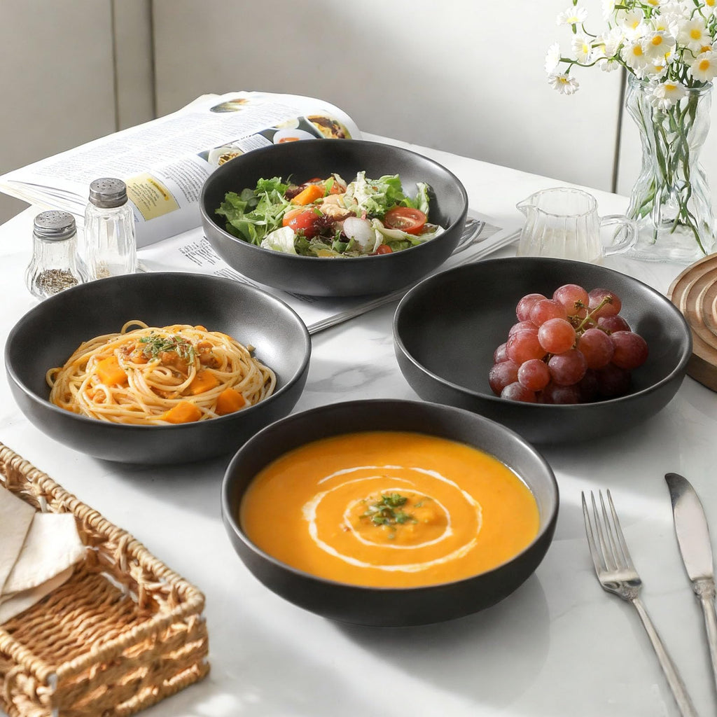 34 oz Stoneware Pasta Bowls Set of 4, Matte Black G562406
