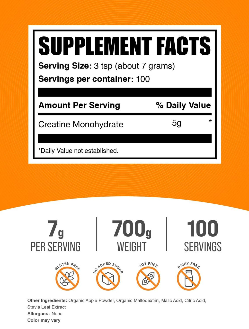 Micronized Creatine Monohydrate Powder, Sour Green Apple, 700g O679943
