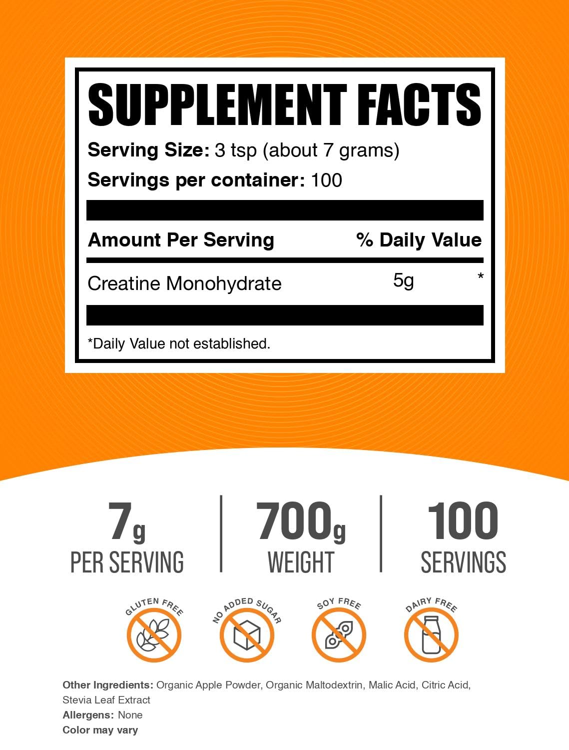 Micronized Creatine Monohydrate Powder, Sour Green Apple, 700g O679943