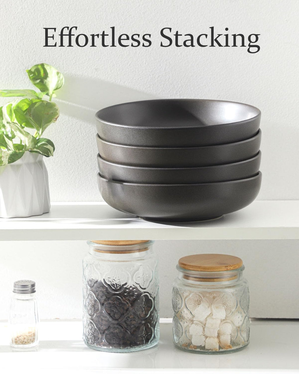 34 oz Stoneware Pasta Bowls Set of 4, Matte Black G562406