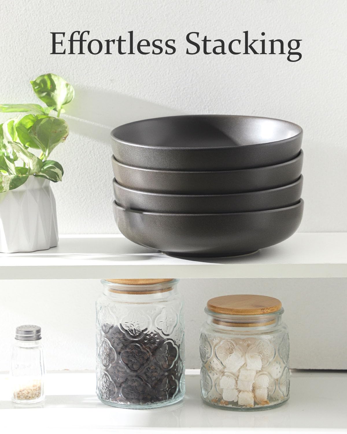 34 oz Stoneware Pasta Bowls Set of 4, Matte Black G562406