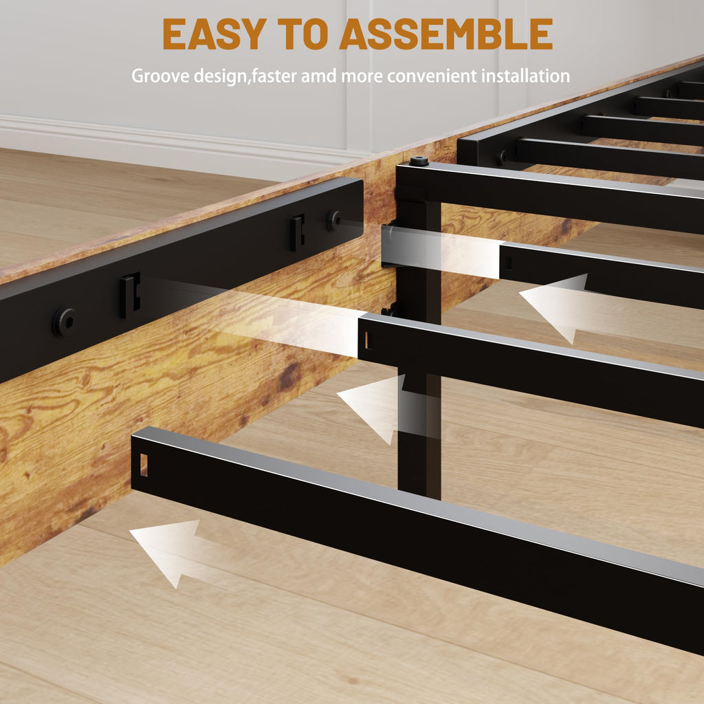 King Size Wooden Bed Frame with Storage Headboard H249420