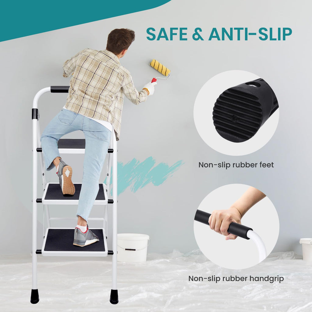 3 Step Ladder with Anti-Slip Pedal & Handrail Y91949