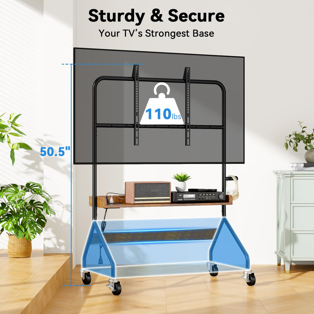 Rolling TV Stand with Power Outlet for 32-75 Inch TV W891