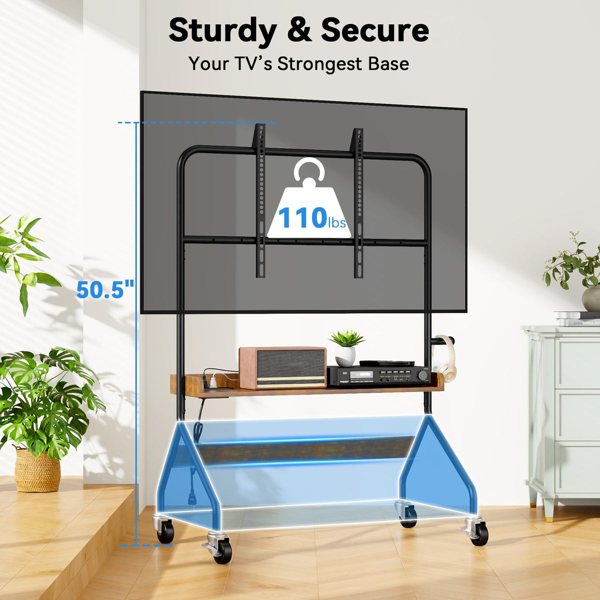 Rolling TV Stand with Power Outlet for 32-75 Inch TV W891