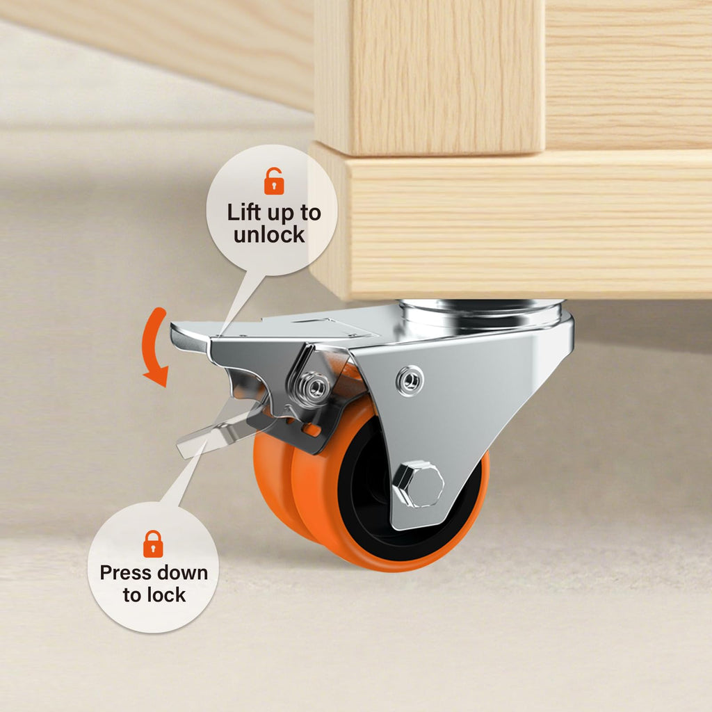 2" Double Wheel Casters with Brake 4 Pack C708