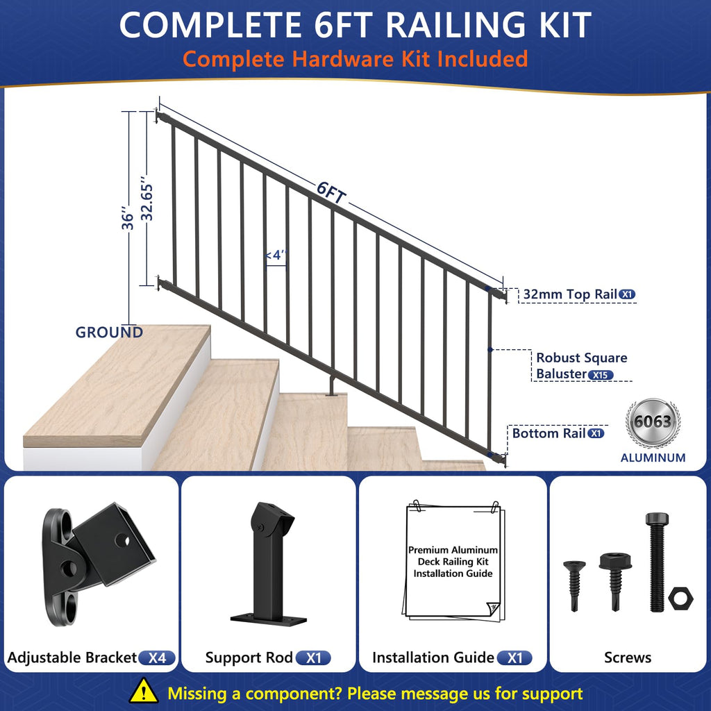 6 ft W Real Aluminum Stair Railing Kit S914